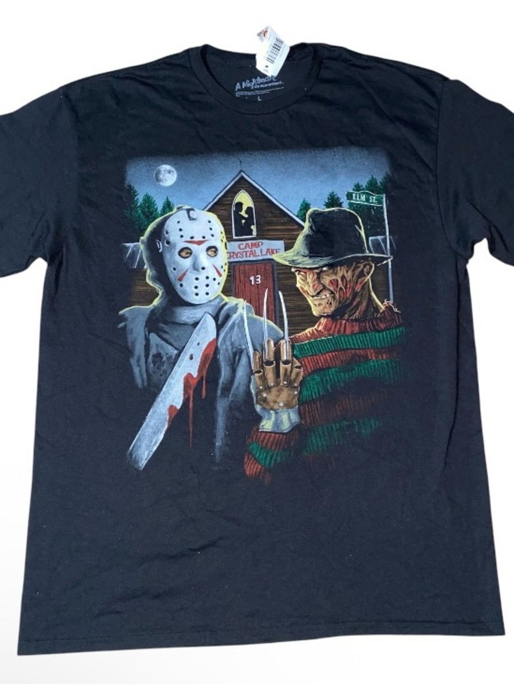FREDDY & JASON American Gothic Licensed Horror T-Shirt Large Crystal Lake (V-2)